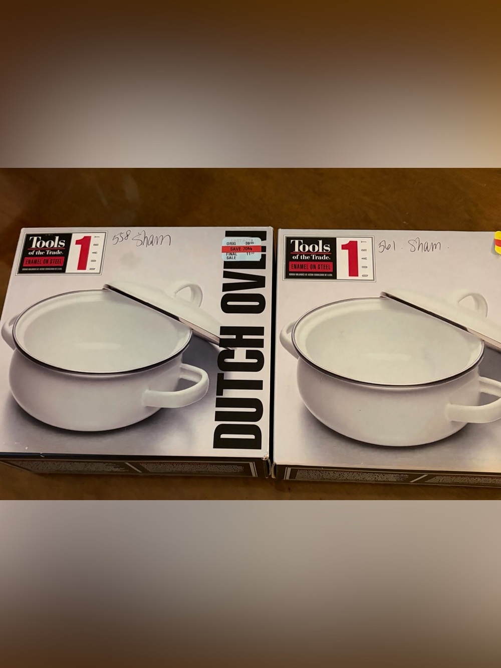 NEW Tools of the Trade 1-Qt Mini Dutch Oven Set of 2 White Enamel NIB
